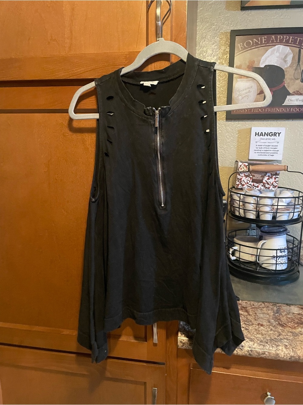 POL Black Sleeveless Zip-Front Tank with Cutout Detail